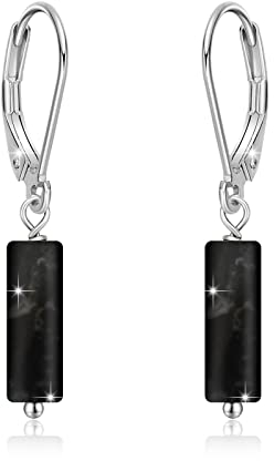 Silber Ohrringe Schwarz Onyx hängend zylindrische Ohrhänger mit Achat Brisur - Schmuck Geschenke für Damen, Kinder & Mädchen