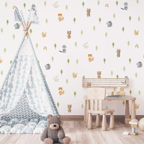 Mica-Mica Wandtattoo Kinderzimmer Waldtiere - Kleine Waldtiere | kleine Wandtattoos | Wanddeko Kinderzimmer | Babyzimmer | Wandsticker | selbstklebend | PVC-frei