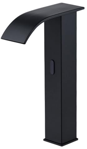 XJTNLB Waschtischarmatur Sensor Batterie Wasserhahn Bad Wasserfall Warm Kalt Automatischer Wasserhahn aus Messing,Schwarz-B,Hoch