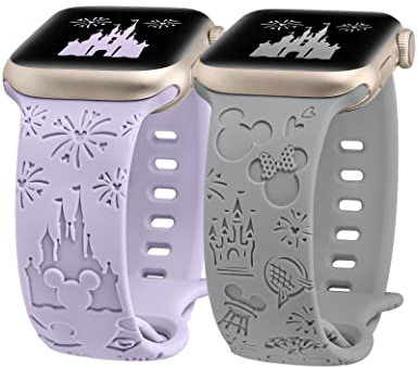 BEEXI 2 Stück Cartoon Gravierte Armband Kompatibel mit Apple Watch Armband 41mm 40mm 42mm 38mm Damen Herren, Silikon Fancy Cute Design Sport Armbänder für iWatch Serie 10/9/8/7/6/5/4/3/2/1/SE