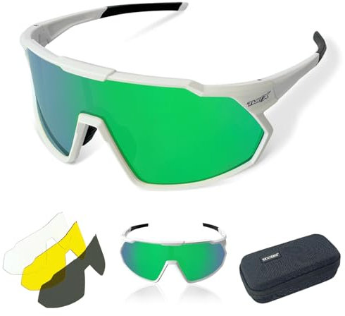 TWO-X Speed Sportbrille unisex Fahrrad-Brille Spiegel Rad-Sonnenbrille Full weiss grün