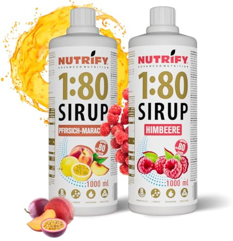NUTRIFY Vital Fitness Drink 1:80 Sirup 2x1 L Set- Pfirsich-Maracuja & Himbeere, Getränkekonzentrat mit Vitaminen & L-Carnitin zuckerfrei- 160 Liter Sportgetränk kalorienarm 2er Pack, 2x 1000 ml
