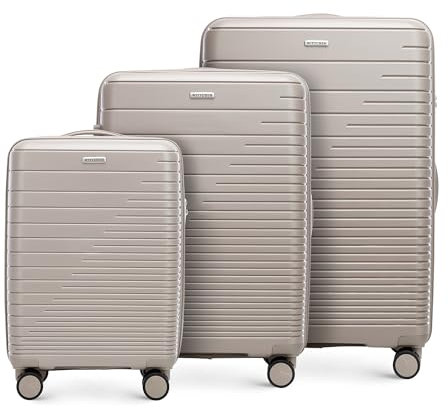 WITTCHEN FUERTA Line Kofferset Hartgepäck Erweiterbar Koffer Gepäck Set aus Polypropylen mit glänzenden Riemen 4 Doppel Lenkrollen Aluminium Teleskopgriff TSA Schloss Größe (S+M+L) Beige