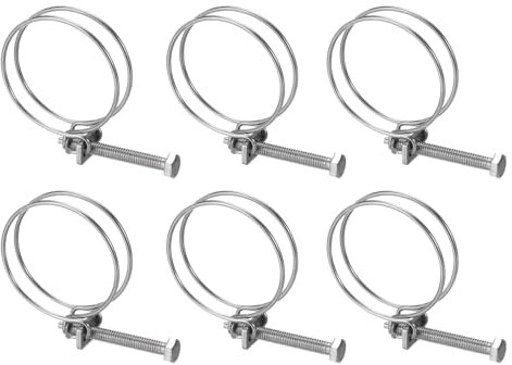 sourcing map 6Pcs Double Wire Hose Clamp, 43-48mm Adjustable Stainless Steel Wire Hose Clips with M6 Bolt for Dust Collection Hose, Pump Hose Pipe