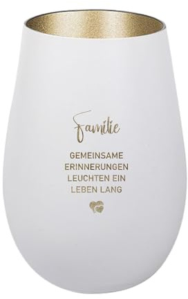 Der-Porzellan-Laden Windlicht mit Gravur Weiß Gold Teelichthalter aus Glas | Familie Gemeinsame Erinnerungen leuchten, Tischdeko modern