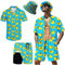 Hawaiianische Herren-Outfits, 2-teilig, Rave-Enten-Shirts, Shorts, Outfits, tropisches Set mit Hut, Ente + Mütze, XXX-Large