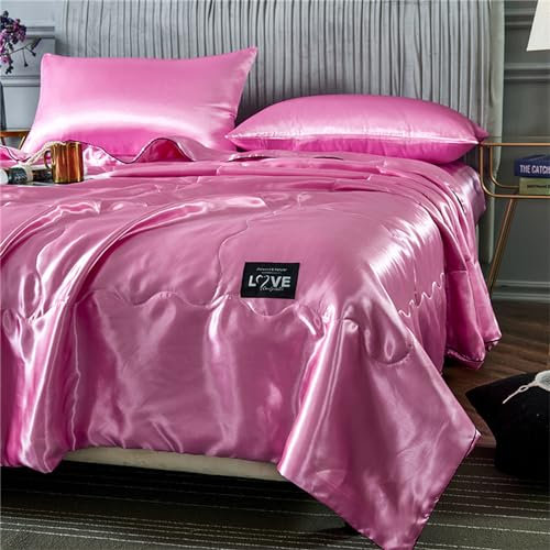Chickwin Dessus de Lit en Satin, Couleur Unie Couvre Lit Matelassé Dessus de Lits Microfibre Couvre-Lits Couverture de Lit Doux Toutes Les Saisons pour Lit 1~2 Personnes (200x230cm,Rose)