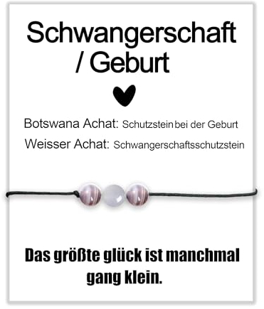 MKISHINE Grußkarte Schwangerschaft Geburt Schutzarmband Pregnancy Botswana Achat Edelsteine Kristalle Geschenk personalisiert Schutzarmband