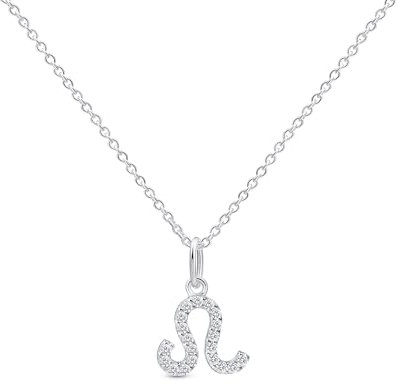 Amberta Women's 925 Sterling Silver Zodiac Leo Necklace with Cubic Zirconia: Silver Leo Necklace