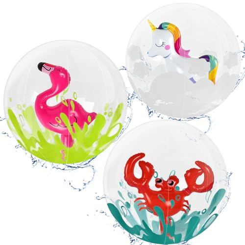 Ballon de Plage, 3pcs Ballon Gonflable Piscine, 3D Ballon de Plage, Ballon de Plage Gonflable, Jouet de Plage Gonflable, Ballon de Piscine Gonflable, Ballons de Plage Gonflables Portables (Couleur A)