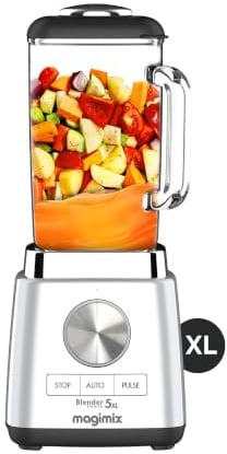 magimix Frullatore 2,8 L - Power Blender 5 XL - 1500 W, Caraffa in Vetro termoresistente, 4 Programmi Automatici, Smoothies, Zupper, Ghiaccio e Dessert, BPA Free - Acciaio opaco