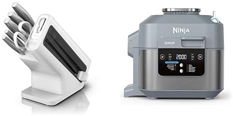 Bloc-couteaux Ninja Foodi StaySharp avec Affûteur, 6 Pièces Aiguisés, Acier Inoxydable, K62006EUWH + Ninja Speedi 10-en-1 Cuiseur rapide, Air Fryer, Multicuiseur, Repas pour 4 en 15 minutes, ON400EU