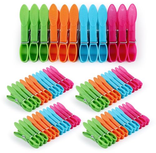 Ciusdkler 60 pezzi mollette per bucato, mollette bucato colorate in 4 colori, mollette in plastica, porta mollette bucato da esterno per asciugamani, vestiti, calzini