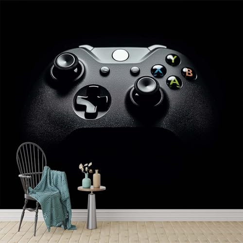 Papier peint photo de manette noire pour chambre à coucher, chambre d'enfant, salon - 150 x 105 cm - Thème jeu vidéo - Décoration d'intérieur