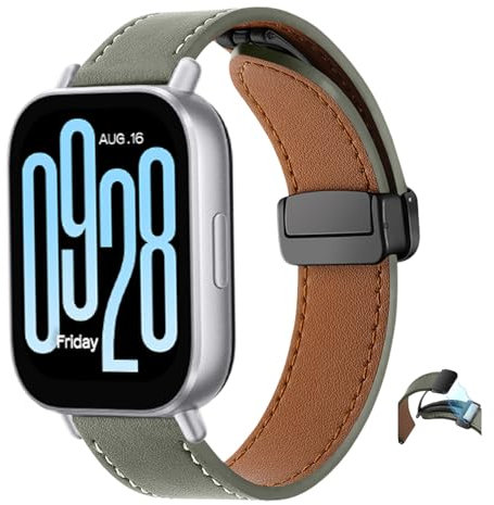 SeNool PU Pelle Cinturino per Xiaomi Redmi Watch 5 Active/Lite, Uomini Donne Morbido Regolabili Magnetiche Cinturini - Verde