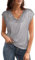 Damen Cocktailbluse Elegant Funkelnde Pailletten Tunika V-Auschnitt Kuzre Ärmel Shirt Glitzer Oberteile für Kleid Tops Grau XXL