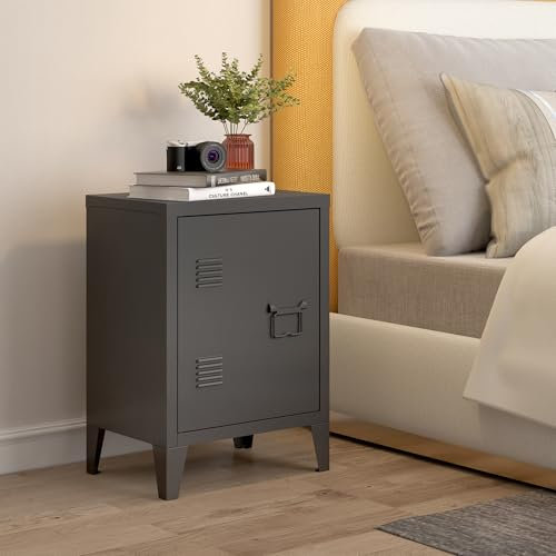 [en.casa] Nachttisch Inari Nachtschrank Schwarz Nachtkästchen mit Einer Schranktür Sofatisch Türgriff rechts Metall Nachtkommode 57 x 40 x 30 cm Büroschrank