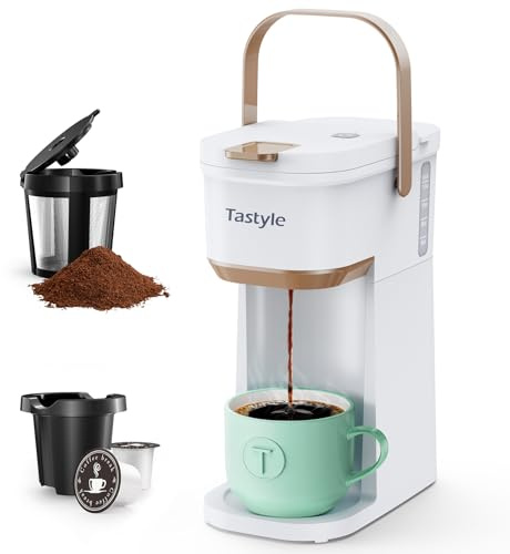 Tastyle Cafetière à une seule portion d'une tasse, pour capsules K Cups et café moulu, mini cafetière avec poignée portable, taille de préparation de 150 à 300 ml, pour voyage, camping, bureau