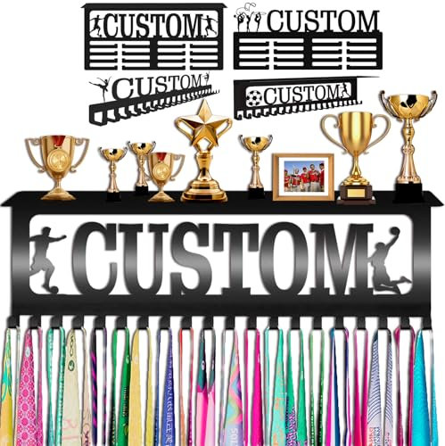 Espositore per medaglie personalizzato con nome testo personalizzato in acciaio porta medaglie da parete con mensola porta medaglie per premi nastri corsa calcio corsa baseball calcio stile 2 - con