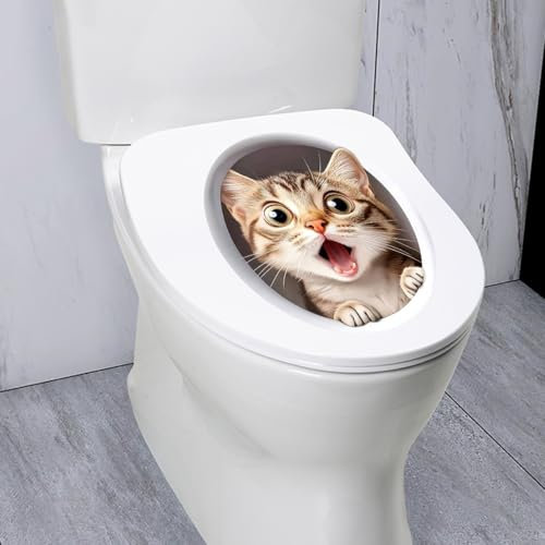 Iprokiu Adhesivo decorativo para tapa de inodoro con diseño de perro divertido en 3D, impermeable, diseño de ardilla, diseño de gato