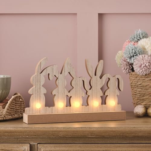 Lights4fun LED Osterhasen aus Holz 30cm batteriebetrieben Osterdeko Innen Fensterdeko Ostern Osterdeko Holz Oster Tischdeko LED Osterdeko