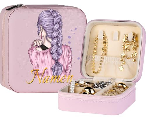 loongway Kleine Schmuckschatulle Mädchen Reise Schmuckkästchen Personalisierte Schmuckorganizer für Ringe Ohrringe Halskette Geschenk für Frauen und Mädchen