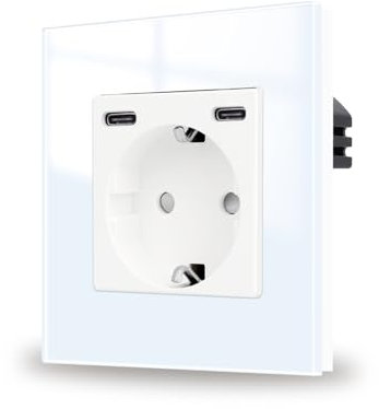 JIMEIDA Steckdose Unterputz Schnelles Laden mit USB C 20W Weiß,Glas Schuko Steckdosen Two Typ-C Port,86 * 86mm,16Amp 250V