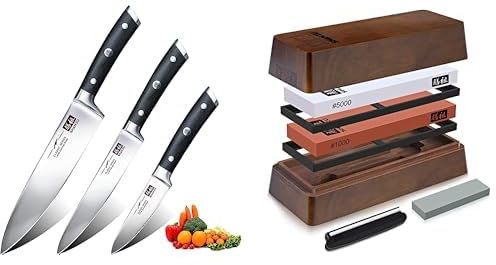 SHAN ZU Set Couteau Cuisine Ensemble de 3 2pcs Pierre à Affuter Japonaise 1000/5000