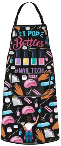 WZMPA Nail Tech Cooking Apron Nail Technician Gift I Pop Bottles Nail Tech Adjustable Apron Nail Stylist Inspired Gifts, Nail Tech F Ap, Medium