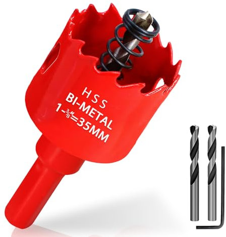 KACNON Sega a tazza da 35 mm, universale, in acciaio HSS M42, bimetallico, con codolo esagonale e trapano, dimensioni complete, per legno, plastica, cartongesso, lamiera, rosso