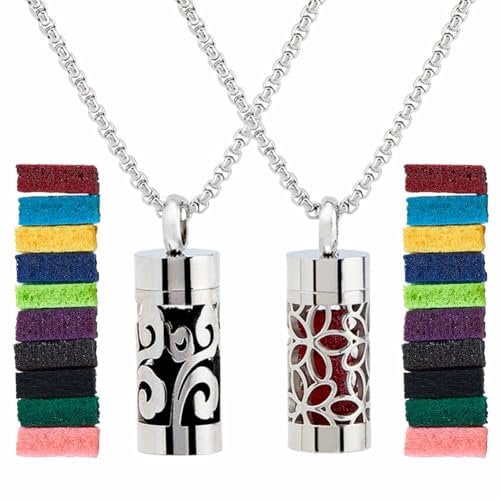 SUPERFINDINGS 2 Style Essential Oil Necklace with 10Pcs Felt Changeable Perfume Pads 316 Stainless Steel Oil Diffuser Pendant Aromatherapy Bottle Necklaces Jewelry Gifts Set for Woman 70.5cm/27.7inch