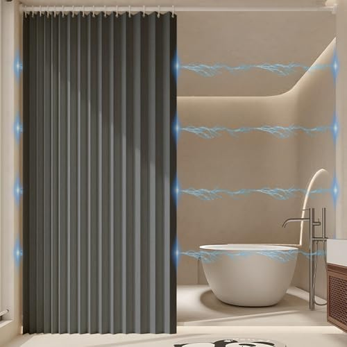 Haoyunll Rideau de Douche Pliable, Imperméable et Anti moisissure avec Crochet, Aimant Rideaux de Douche en Accordéon pour Salle de Bain,Rideau de Douche en Tissu Épais, 280g/m², Gris, 120x200cm