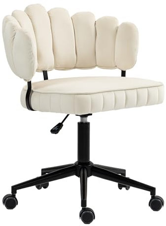 LIFEISLE Homeoffice Stuhl, Schreibtischstuhl 360° drehbar Bürostuhl, Samt Stuhl mit Blütenblatt-Rückenlehne, Höhenverstellbar Drehstuhl, Beige