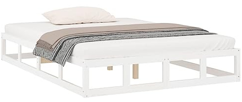 vidaXL White Double Bed Frame Platform-135x190 cm Solid Pine Wood with Plywood Slats for Bedroom
