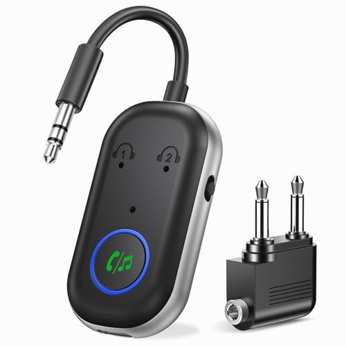 2025 Upgraded Bluetooth Transmitter Receiver, Aux Wireless Adapter Bluetooth 5.3, 2-in-1 Airplane Adapter for TV, Airplane, Home Stereo, Speakers, Headphone, Car, 3.5mm Jack Dual Bluetooth Connection