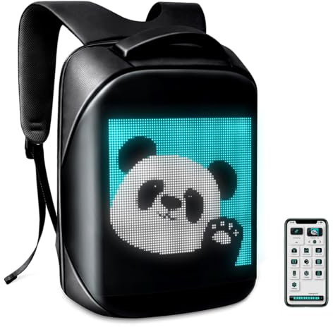 Gelrova LED Rucksack mit App-Steuerung, Dynamische LED Display, Laptop-Rucksack, Leicht & Langlebig, Multifunktionaler Stauraum für Männer Frauen (schwarz)