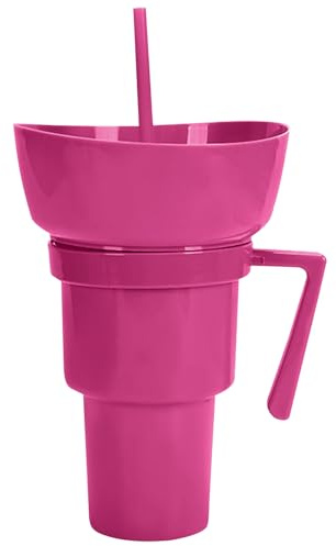 Qikam Stadium Tumbler with Snack Bowl, 2 in 1 Cup Bowl Combo with Straw, 32OZ Snack and Drink Cup, Leakproof Travel Cups, Reusable for Kids Adults, for Popcorn Candy Chips for Movies and Stadium