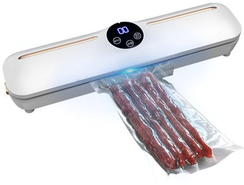 Vakuumierer, Vakuumiergerät mit Vakuumierbeuteln, All-in-1 Vakuumierer mit 20 Vakuumierbeuteln für Trockene, Feuchte, Frische, Folienschweißgerät, Vollautomatisches Versiegelungsgerät (Weiß)