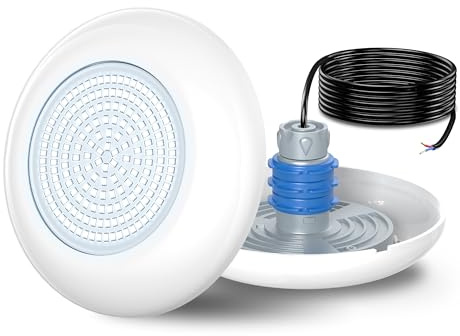 OSREE Projecteur Piscine Vissable avec Filetage 1,5, 12W LED Spot Piscine 6000K Non Dimmable, 1200lm, Ø190mm, 12V AC/DC Étanche IP68 Remplie Résine Lampe Fixer sur Prise Balai pour Piscines Béton