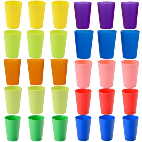 Ngbbby Gobelets en plastique pour enfants, 30 pièces, 260ml, colorés, lavables, réutilisables, empilables, flexibles, pour jeu de pile