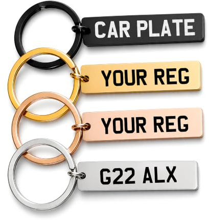 YAY GOODS! Personalised Number Plate Keyring, Stainless Steel, Engraved Custom Car Reg, Gold, Rose Gold, Black, New Driver Gift