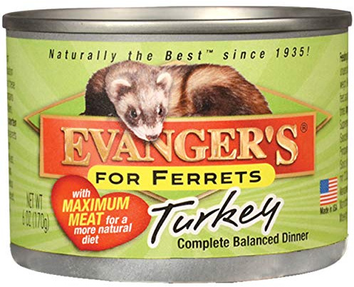 Evanger's Turkey Dinner for Ferrets & Exotic Pets – 12 Count, 6 oz Each – High Meat Content, Grain & Gluten Free, Single Protein, BPA-Free Packaging