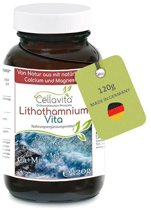 CELLAVITA - Lithothamnium calceraceum Vita Calcium Magnesium 120 g - Natürliche Kalziumquelle aus Rotalgen vegan (Monatsvorrat im Glas) - Nahrungsergänzungsmittel einfach zu dosieren & zusatzstofffrei