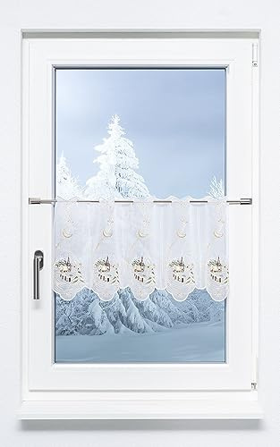 Plauener Spitze Scheibengardine Dorfkirche im Winter (Bx H) 49.20cm * 34cm Braun/terrabraun