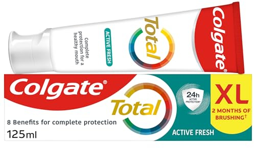 Colgate Total Active Fresh Toothpaste 125ml - stronger 24-hour bacterial defence* - long-lasting active protection* - fresh peppermint flavour - 8 benefits for complete protection