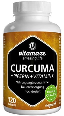 Curcuma Gélules 1440 mg - Avec Vitamine C + Pipérine - Natural Supplement pour Digestif et Articulations 95% Curcumin - 120 Capsules Vegan pour 40 Jours - Sans Additifs -Vitamaze®