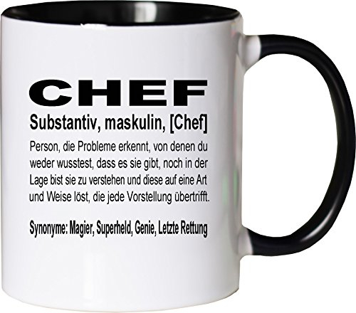 Mister Merchandise Kaffeebecher Tasse Chef Definition Geschenk Gag Job Beruf Arbeit Witzig Spruch Teetasse Becher Weiß-Schwarz