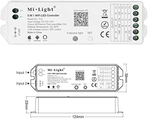 LIGHTEU, Milight 5in1 WLAN Controller Dimmer für einfarbige, CCT, RGB, RGBW, RGBWW, RGB+CCT LED Stripes kompatibel mit Alexa® Google home und vielen Mi-Light Fernbedienungen, WL5