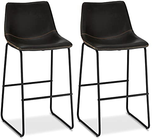 Ibbe Design 2er Set Schwarz Barstühle Kunstleder Vintage Industrial Sitzhocker mit Lehne Abel, Sitzhöhe 72 cm, Schwarz Metall Gestell, 46x54x97 cm