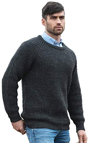 Aran Crafts Men's Fisherman Irish Rib Crew Neck Wool Sweater (C761-XL-CHAR) Charcoal